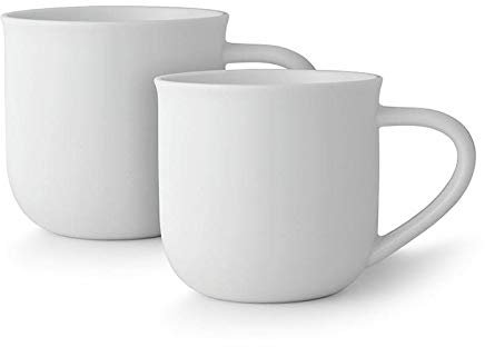 Juego de tazas de té o café de porcelana, 0,35 litros, blanco mate, 2 piezas