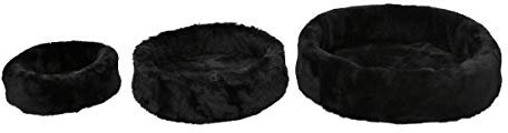 Tierbett SCHWARZ Kurze Wolle Verschiedene Größen Hundebett Hundekorb Katzenbett Katzenkorb Schlafplatz 100% Merino Schaffell Größe Klein Ø 40 cm