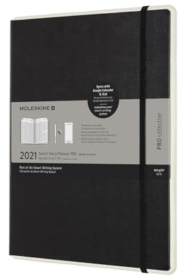 Moleskine - Smart Diary Pro, Digitaler Kalender Planer 2021, 12-monatiger digitaler Wochenplaner, Wochenplanerverwaltung, Hardcover, Format XL 19 x 25 cm, 176 Seiten, Farbe schwarz