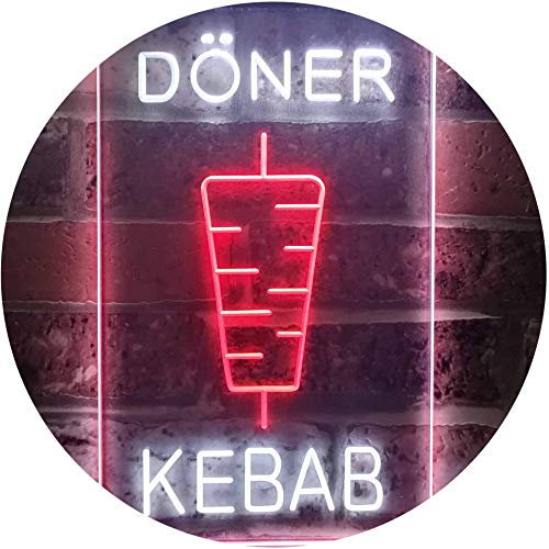 Doner Kebab Restaurant Café Décor Bar Dual Color LED Barlicht Neonlicht Lichtwerbung Neon Sign Weiß & Rot 400 x 600mm st6s46-i2639-wr