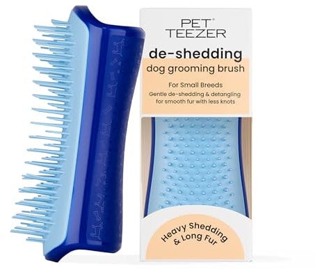 Tangle Teezer | Pet Teezer | Dual-Tier De-Shedding & Grooming Brush for Dogs | Small | Gentle Polymer Teeth | Ideal for Double-Coated Breeds | Ergonomic & Easy Clean | Navy & Sky Blue