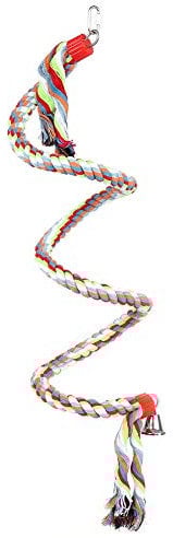 Birds Spiral Rope, Spiral Rope for Birds, Spiral Rope with Birds, 1.6 Meters Parrot Swing Climbing Standing Toys Cotton Bungee Rope Bird Toy with Ringing Bell for Large Medium Small Parrots