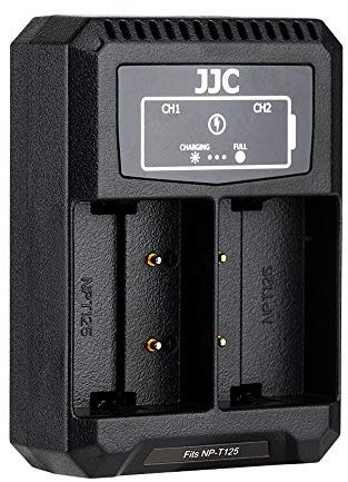 JJC Caricabatterie Dual Slot USB e USB-C (Tipo C) QC3.0 per Fujifilm GFX100 GFX50S Fotocamere GFX50R Compatibili con Batteria Ricaricabile Agli ioni di Litio Fuji NP-T125