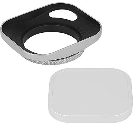 Haoge LH-S46P 46mm Metall Rechteckig Einschrauben Aushöhlen Sonnenblende Gegenlichtblende mit Kappe für Leica Leitz Messsucherkamera Objektiv mit 46mm E46 Filtergewinde Silber