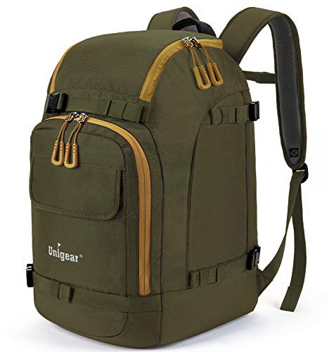Unigear Skischuhtasche mit Helmfach und Rucksackgurten, Skirucksack Skischuhrucksack mit Helmtasche, Skitasche Siksack für Skistiefel, Schlittschuhe, Snowboard, Inline-Skates (Armygrün)