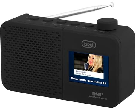Trevi DAB 7F96 R Radio Portatile con Ricevitore DAB/DAB+ / FM, Display a Colori da 2, Stazioni Memorizzabili, Bluetooth, AUX-IN, Orologio con Due Sveglie Programmabili, Batteria Ricaricabile
