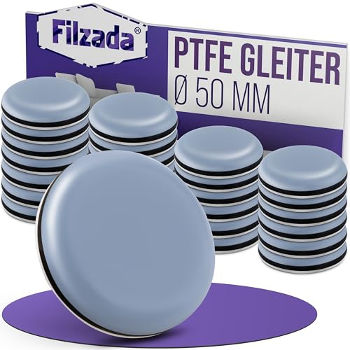 Filzada® 26x Teflongleiter Selbstklebend Ø 50mm Rund - Möbelgleiter PTFE | Teppichgleiter für Stuhl, Tisch, Möbelfüße - Bodenschutz raue Böden, Fliesen, Teppich - hohe Belastbarkeit - geräuscharm
