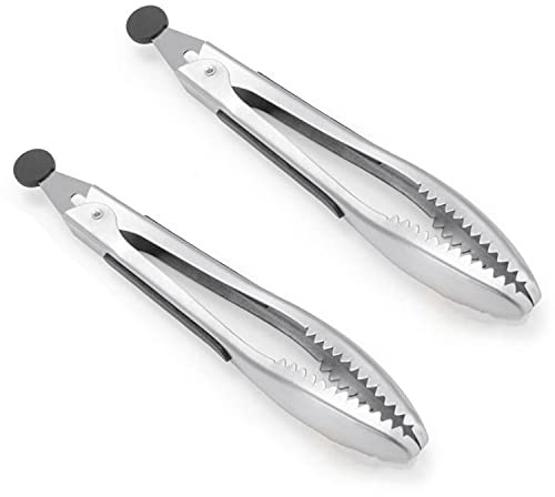 Stainless Steel Kitchen Tongs 2-Piece Set, 8.8-Inch Food Tongs, High Temperature Resistant, with Non-Slip Teeth And Non-Slip Strips, Suitable for Cooking And Grilling (Grip And Stir Food Ice Cubes)