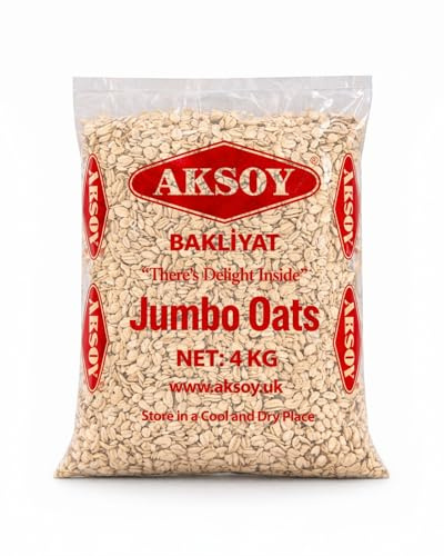 Aksoy Jumbo Oats 4KG – 100% Wholegrain Rolled Oats, Premium Quality, Natural Flavour, High Fibre, Vegan Friendly, Ideal for Breakfast, Baking & Meal Prep
