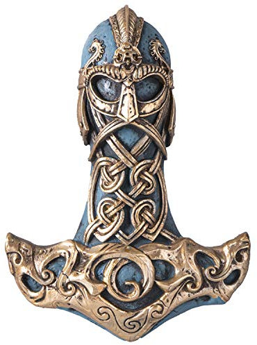 Pacific Trading Company Thor's Hammer Wall Plaque, Hand Painted Mjolnir Artwork Cast Resin Indoor Hanging Wall Decor, 8 Inches