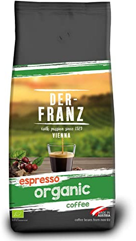 Der-Franz Espresso Bio Kaffee, Intensität 5/5, Bio Arabica umd Robusta, ganze Bohne, 1000 g