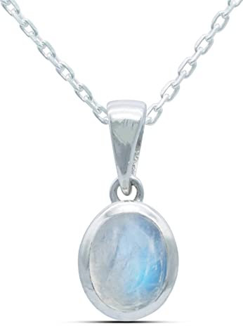 mantraroma echt Silberkette mit Regenbogen Mondstein Edelstein Damen Kettenanhänger 925 Sterlingsilber Halskette Geschenk (AK1-159-04-50)