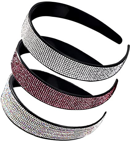 3 Stück Elastisches Kristall Haarbänder, Modische Haarreife, Rutschfeste Zinken Stirnband, Haarreif mit Strass, Breiter Haarreif, für Damen, Mädchen, Damen, Herren, Accessoires (Weiß, Farbe, Lila)
