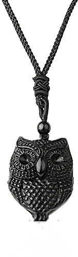 sdfwe Edelstein Kette, Naturedelstein Kristall Tier Eule Obsidian Anhänger Halskette Mit Schwarzer Seilkette für Frauen Männer Weihnachtsschmuck