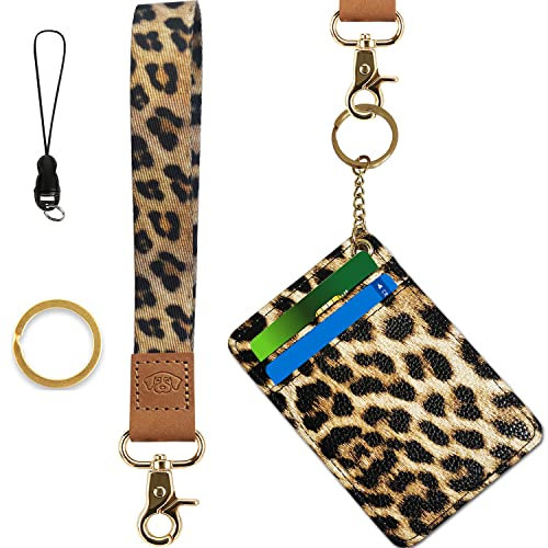 Altally Schlüsselanhänger für Damen, Handgelenk, Abzeichen, Schlüsselband, Kartenhalter, leopard, Groß