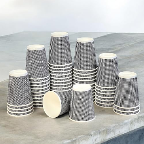 HOT BARGAINS 12oz Disposable Coffee Cups, 360ml Triple Layered Recyclable Paper Cups, Black and White Ripple Design, 500 Count