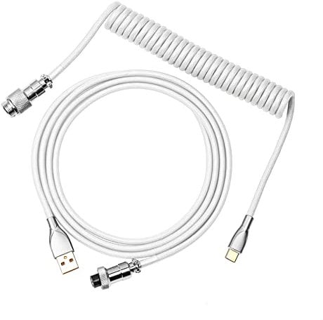 EPOMAKER MIX Type C Coiled Cable 1.8m, Type-C To USB A, TPU Mechanical Keyboard Cable with Detachable Aviator Connector for Gaming Keyboard (White)