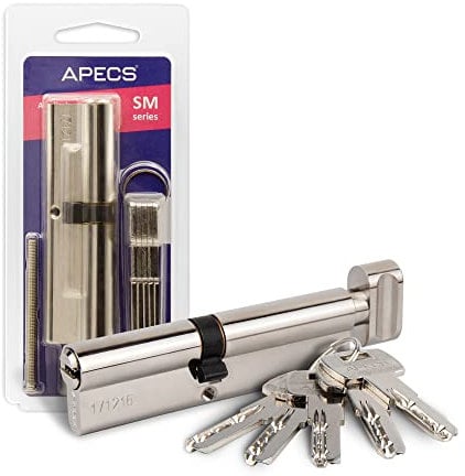 Knauf APECS Schließzylinder mit Knauf Zylinderschloss 30/35 mm für Türschloss Haustür mit 5 Schlüsseln, Silber, Modell SM-65(30C/35)-C