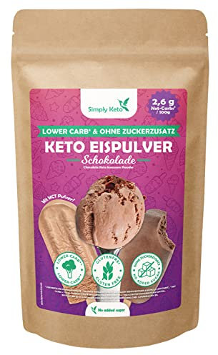 Simply Keto Lower-Carb* Schoko Eis Mix - Cremiges Eis ohne Zuckerzusatz mit nur 2,6 g Netto-Kohlenhydrate - ohne Maltit - Glutenfrei, sojafrei & ketogen - für 10 Portionen (100 g)