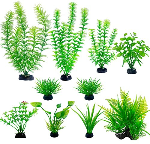TANOMA Plantas artificiales de plástico, plantas falsas para acuario, plantas de seda, 10 unidades
