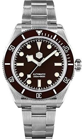 San Martin BB58 Vintage Classic Luxus Herren Armbanduhr Saphirglas 20 bar PT5000 Automatik Mechanische Edelstahl Armbanduhren, braun, 🔸