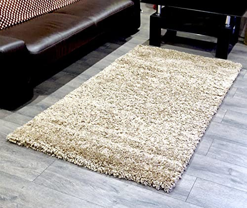 Roseley Modern Shaggy Rug No Shedding Super Soft Fluffy Office Living Room Bedroom Carpet Small Medium Large 4cm Pile Oeko- Tex [80 x 150cm, Beige]