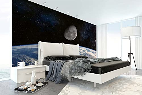 Vlies Fototapete ERDE UND MOND 375 x 250 cm (inkl. Kleister) - Vlies Tapete, Wandtapete, Wandbilder - Tapete für Wohnzimmer Schlafzimmer, Büro, Küche - Montagefertig