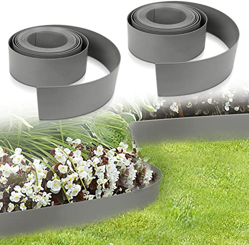 Izrielar Rasenkante Kunststoff Mähkante Grau, Beeteinfassung Rasen, Gartenumrandung, Beetumrandung Profilkante Pflasterstein Gartenwegen, Rasenkantenband (Länge 10m, Höhe 12, 5 cm, 2X), ZA7292-M-2