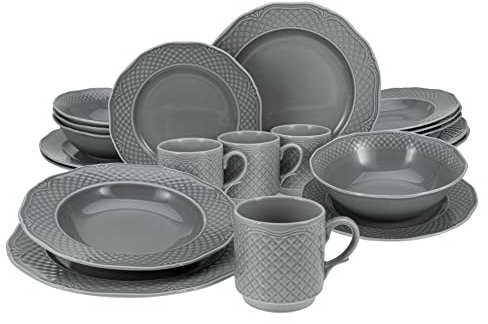 CreaTable, 25865, Serie Arianne Grau, 20-teiliges Geschirrset, Kombiservice aus Porzellan, spülmaschinen- und mikrowellengeeignet, Made in Europe