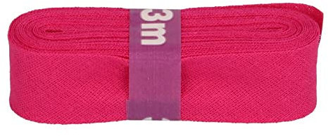 Schrägband 3m x 20mm Baumwolle gefalzt 60 Farben Einfassband Saumband, Farbe:766 fuchsia