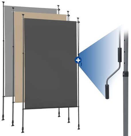HOMEDEMO Senkrechtmarkise Außen, Vertikalmarkise ohne Bohren, Balkonrollo mit Handkurbel, Sichtschutz Sonnenschutz Windschutz, Balkon & Garten, 200 x (220-310) cm, Stoffbreite 185.5 cm, Anthrazit