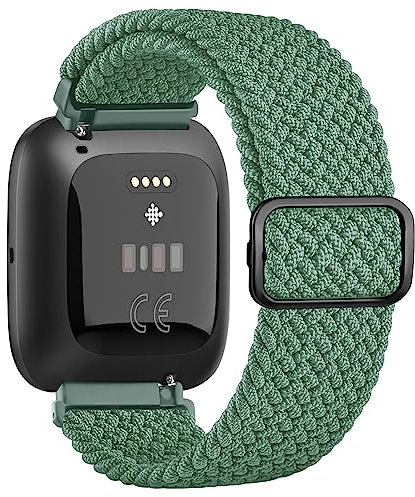 Tobfit für Fitbit Versa 2 Armband/Fitbit Versa Armband für Herren Damen, Geflochtenes Elastic Sport Dehnbarer Ersatzarmband Kompatibel für Fitbit Versa 2/Versa/Versa Lite/Fitbit Versa 2 SE(Grün)