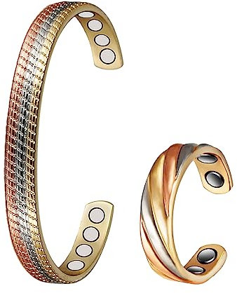 Reines Kupfer-Set, Magnettherapie-Arthritis-Schmuck für Männer und Frauen, Lymphdrainage-Magnetfeldtherapie-Armbänder und -Ringe, lindert effektiv Arthritis und Karpaltunnelschmerzen (3500 Gauss) (G)