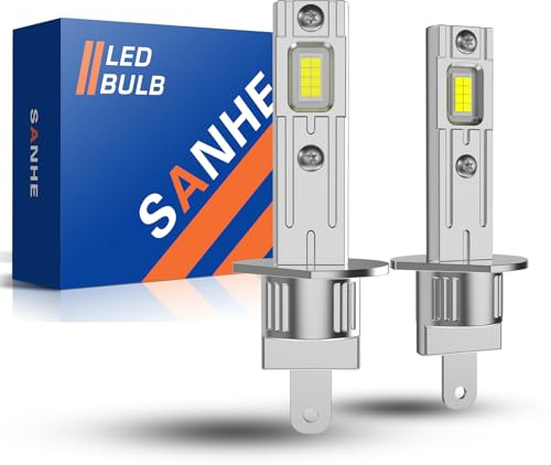 SANHE Ampoules H1 LED pour Voitures, 21000LM 6500K Blanche H1 Lampes Remplacement pour Halogènes, Aucun Adaptateur Requis Plug and Play (Lot de 2)