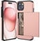 ACOCOBUY for iPhone 15 Case with Card Holder Sliding Cover Hidden Pocket IDs Credit Cards Slot Heavy Duty Shockproof Protective Dual Layer Wallet Phone Cover Back Shell for Men Women 6.1inch Rose Gold