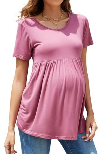 Brynmama Tops de Maternité pour Femmes Enceintes T-Shirts d'Été à Manches Courtes Vêtements Confortables pour la Grossesse Rouge Foncé, X-L