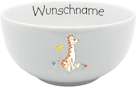 Müslischale Kinder Porridge Schale Porzellan Giraffe personalisierbar mit Wunschname Name Kindergeschirr mit Namen personalisiert