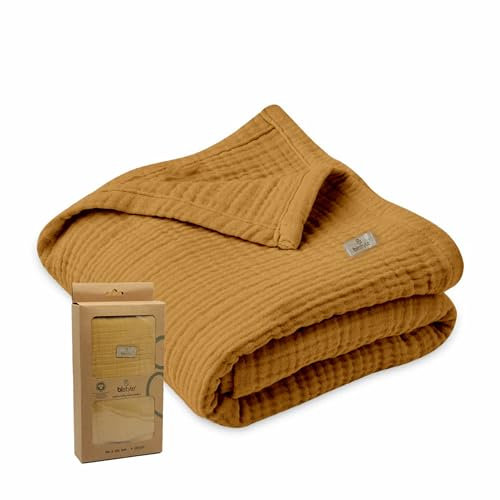 bistyle Musselin Babydecke Sommer für Babys Kinder dünne atmungsaktive Sommerdecke Puckdecke Baumwolle Mädchen Junge (Senf)