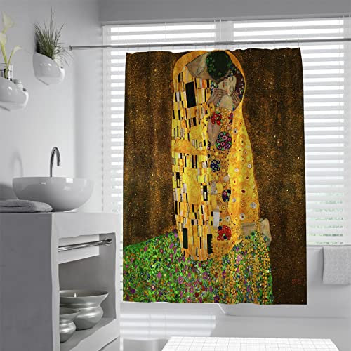 SHUODAOCO Lovers on The Cliff Duschvorhang Gustav Klimt Ästhetischer Badvorhang Home Hotel Apartment Badezimmer Duschvorhänge Liner & Haken 120Bx200Lcm