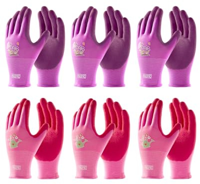 PACIFIC PPE 6 Paar Gartenhandschuhe für Damen, Ultra-Grip Arbeitshandschuhe | Rutschfestes Latex, Atmungsaktiv, Strapazierfähig, Gartenarbeit, Angeln, Camping, Heimwerken, Outdoor, Lila, Gelb, Rot, S