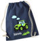 minimutz Turnbeutel Traktor mit Namen personalisiert - Stoffbeutel Jungen Rucksack - Sportbeutel zum Zuziehen - 12L - 37x46cm (dunkelblau)