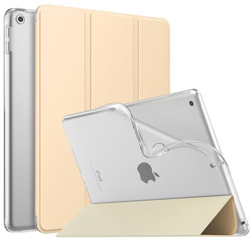 MoKo Étui Compatible avec iPad 9ème Génération 2021/iPad 8ème Génération 2020/iPad 7ème Gén 2019, TPU Étui à Rabat avec Support Ultra-Mince avec Transparent Protecteur, Beige