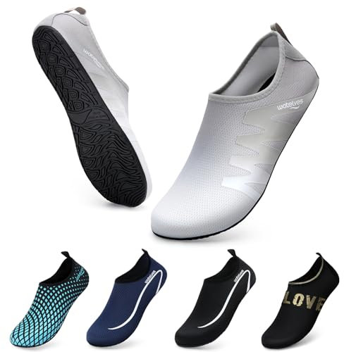 WateLves Wasserschuhe Badeschuhe Damen Herren Aquaschuhe Strandschuhe Schnell Trocknend Slip on Breathable Surfschuhe Unisex Schwimmschuhe für Beach Pool Surfen Yoga Grau 38/39