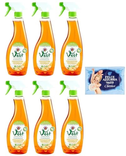 6er-Pack Chanteclair Vert Sgrassatore Universale Arancia e Zenzero,Ökowaschmittel,Universal-Entfetter Orange und Ingwer,625ml + 1er-Pack Kostenlos Felce Azzurra Talkumpuder, 100g-Beutel