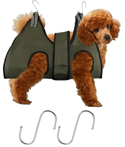 Pet Grooming Hammock for Cats & Dogs, Breathable Dog Harness, Nail Trimming Sling for Bathing & Claw Care (S, Army Green)