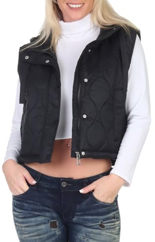 ONLY Damen kurze Steppweste mit Kapuze ONLValentina Quilted Waistcoat 15315383 Black M