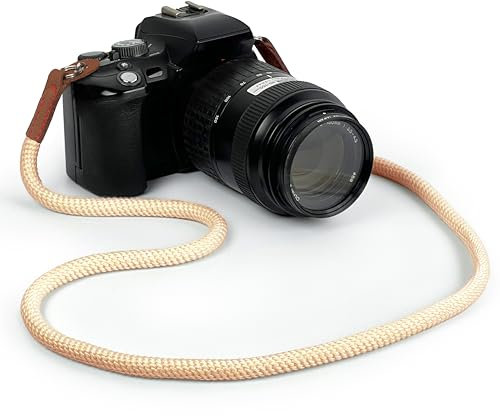 MyGadget Bandoulière Appareil Photo - Sangle Tour de Cou Universelle [105 cm] - Courroie Coton & PU Cuir pour par ex. Canon, Nikon, Sony, DSLR - Beige