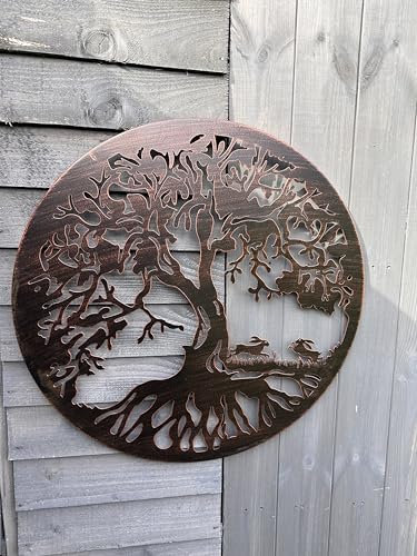 Bronze tree of life with roots with boxing hares wall art 60cm wall art suitable for indoors/outdoors birthday gift