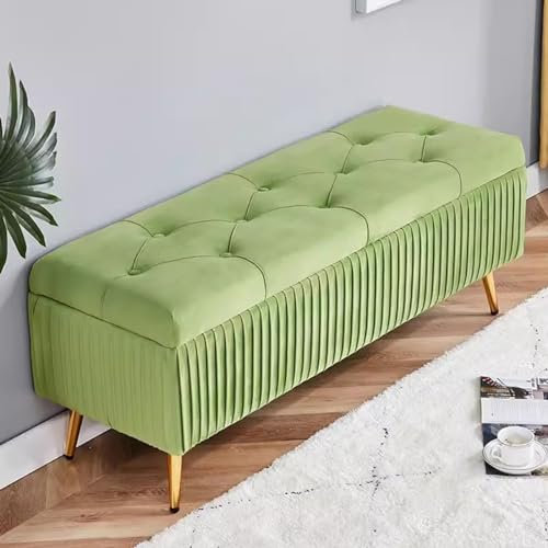 LEIYTFE Entryway Shoe Bench with Button Tufted,Storage Ottoman for Living Room,Bedroom,Sofa,Modern Foot Stool,Rectangular End of Bed Bench Upholstered (Color : Lime green, Size : 80cm)