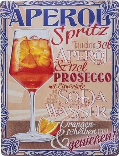30 x 40 cm - XL Blechschild – APEROL Spritz –Deko Schild, Bar, Rezept Schild Aperitif - Spritz, Sprizz, Veneziano - Likör mit Prosecco